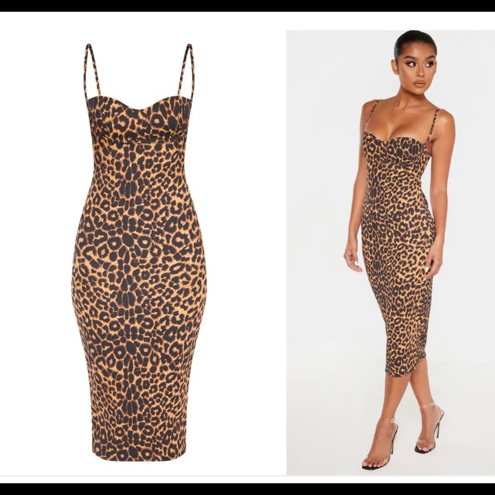 Pretty Little Thing Leopard Dress New With Tags Size 2 Perfect Condition